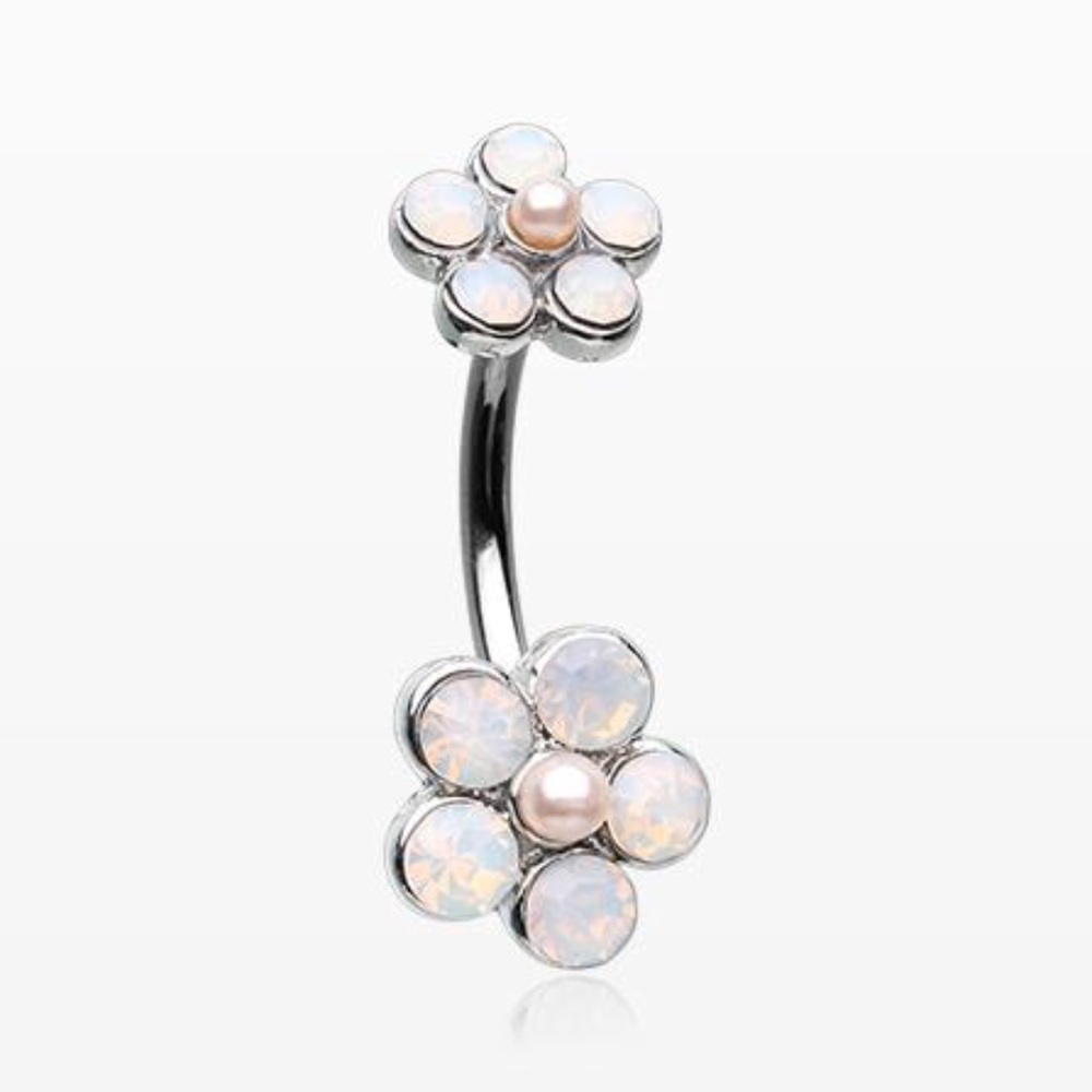 Opalite & Pearl Flower Belly Ring